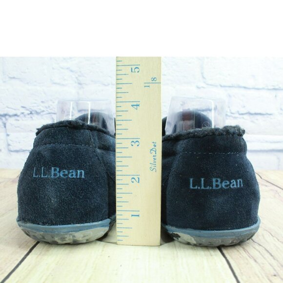 LL Bean Blue Suede Slip On Fleece Lined Mountain Moccasin Slippers Size 10 M - Picture 6 of 9